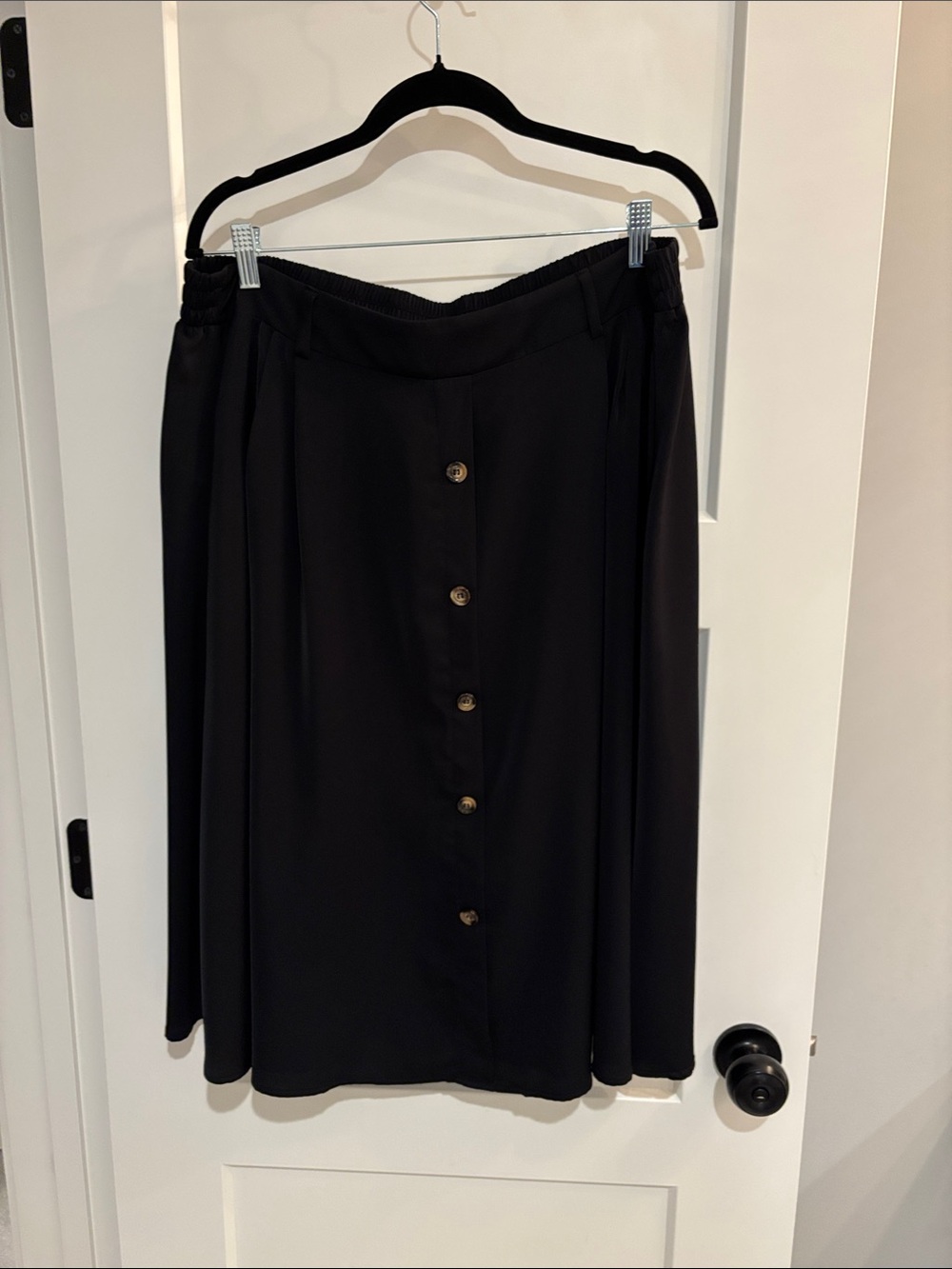 Black Midi Button-Front Skirt